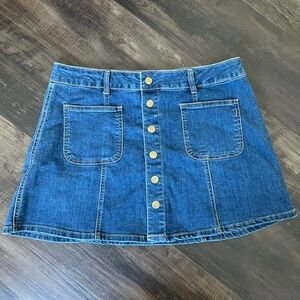 Altar'd State Blue Denim Mini Skirt with Gold Buttons